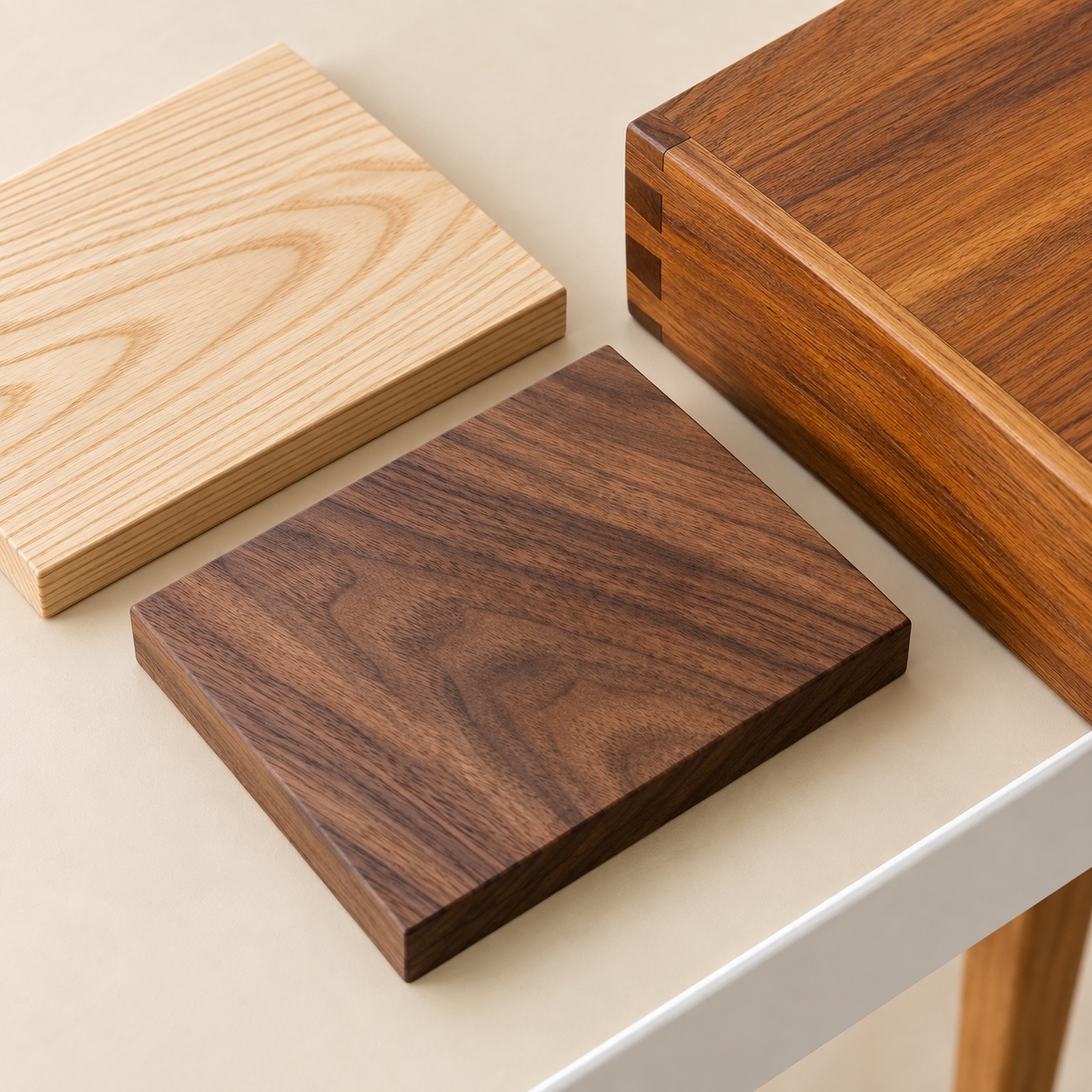Light, medium and dark wood samples showing different grain patterns