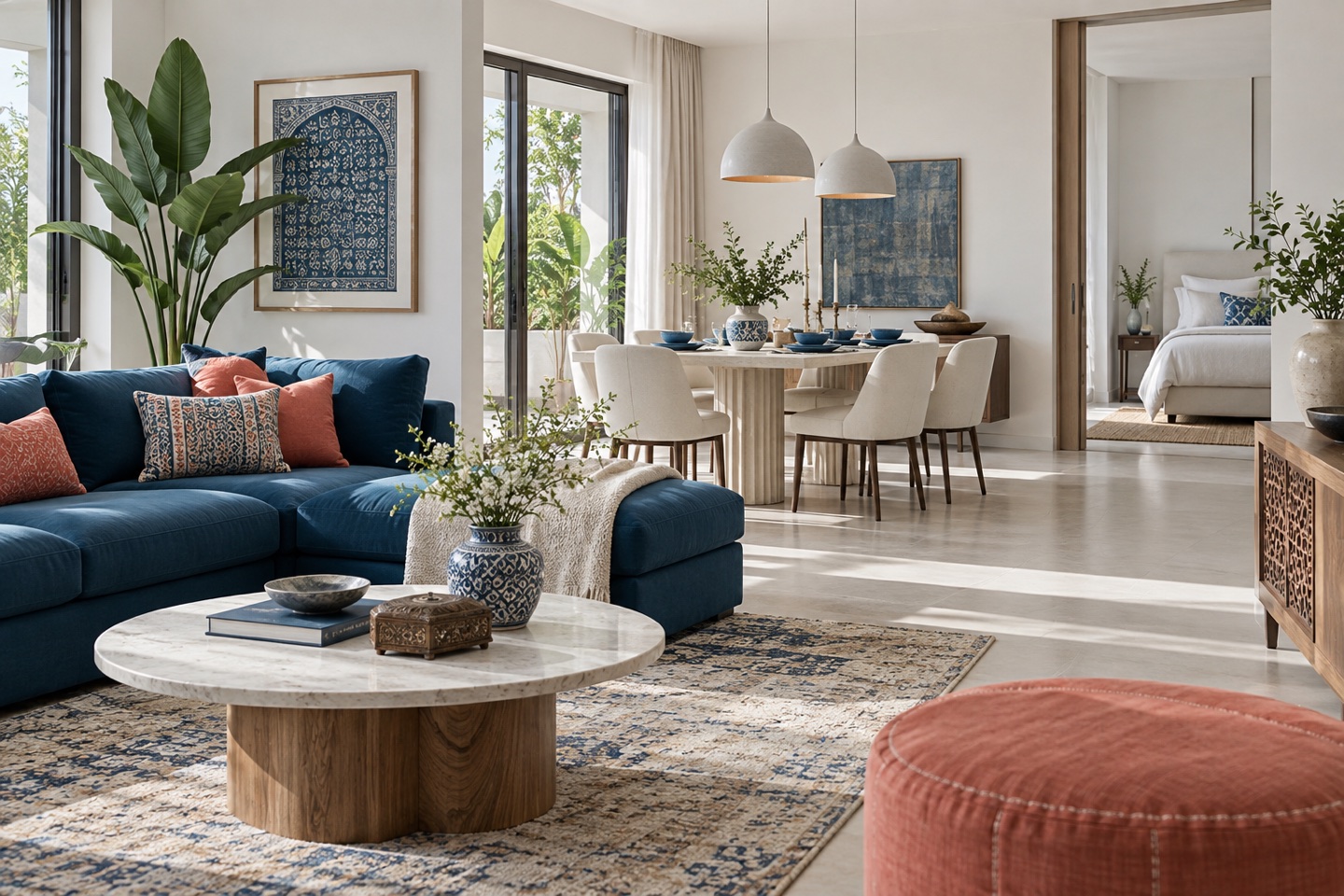 A considered living space with furniture and natural light