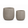 Pair of ribbed warm-grey planters shown from the front on a white background.