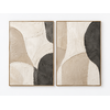 Sahar two-panel textured abstract wall art in ivory, sand and charcoal, front view