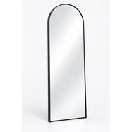 Full-length arched floor mirror in matte black metal frame, front view