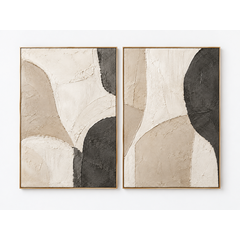 Sahar two-panel textured abstract wall art in ivory, sand and charcoal, front view