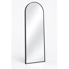 Full-length arched floor mirror in matte black metal frame, front view