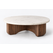Noor round coffee table with walnut wood base and white stone-look top