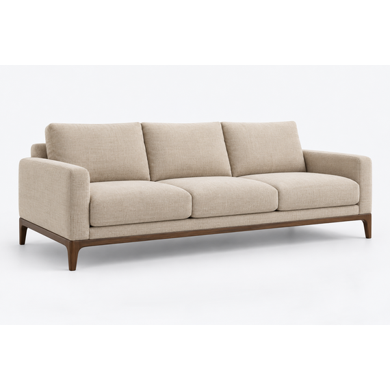 Ayla three-seat sofa in a bright living room, front three-quarter view