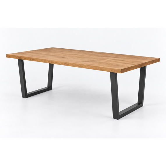 Dining table top and charcoal metal base detail