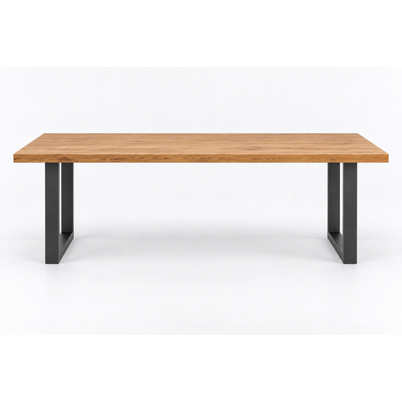 Side view of the Mira dining table and metal base