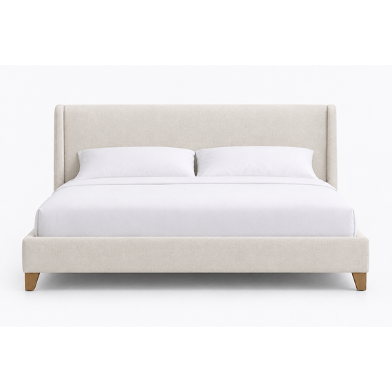 Close detail of the Rayan bed upholstery and headboard seam