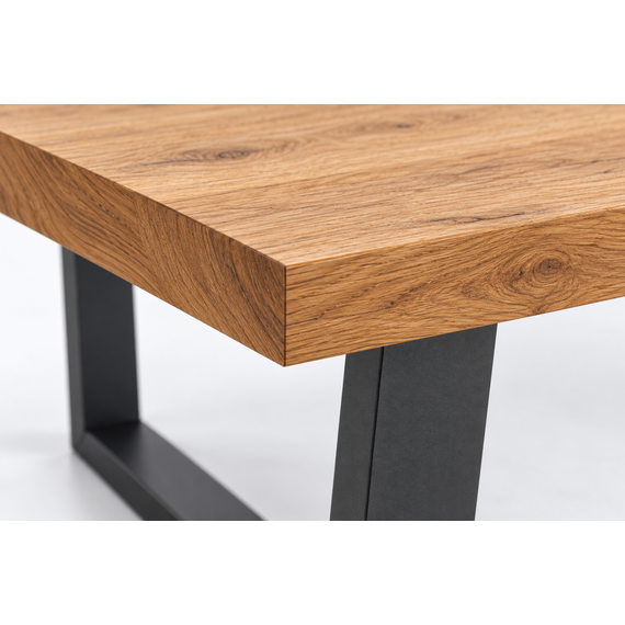 Close-up of wood veneer and powder-coated base finish