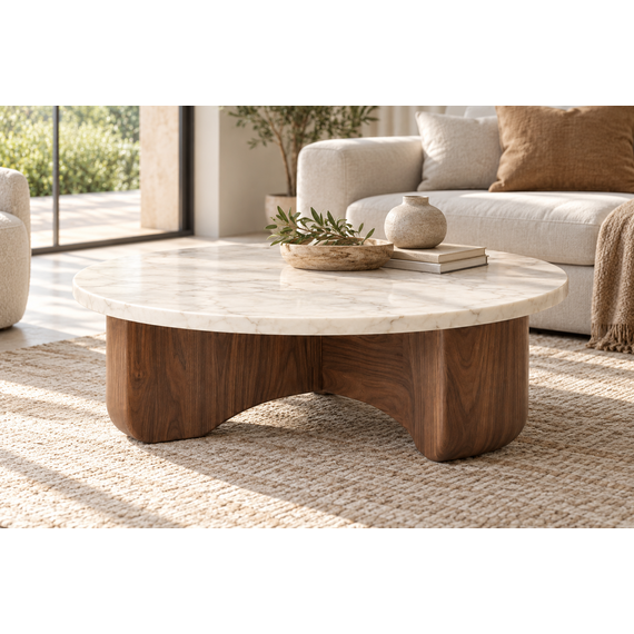 Noor Round Coffee Table styled in a contemporary living room
