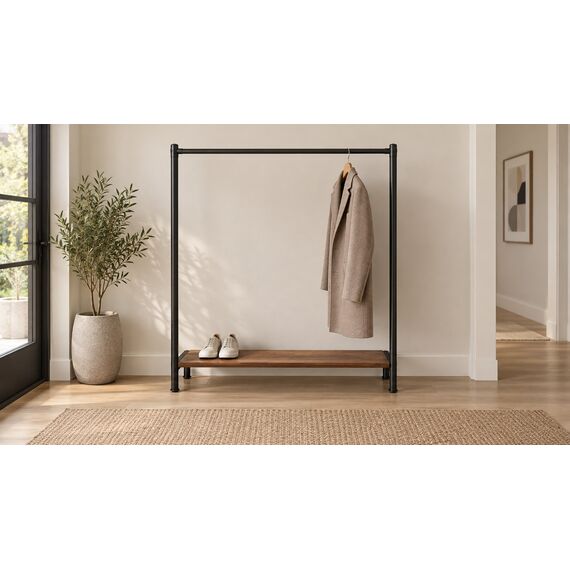 Zahir Freestanding Garment Rail with Shoe Shelf — design preview