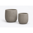 Two ribbed warm-grey planters in different sizes on a white background.