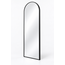 Side view of Halo arched floor mirror showing slim black metal frame