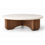 Side view of the round coffee table showing the wood base